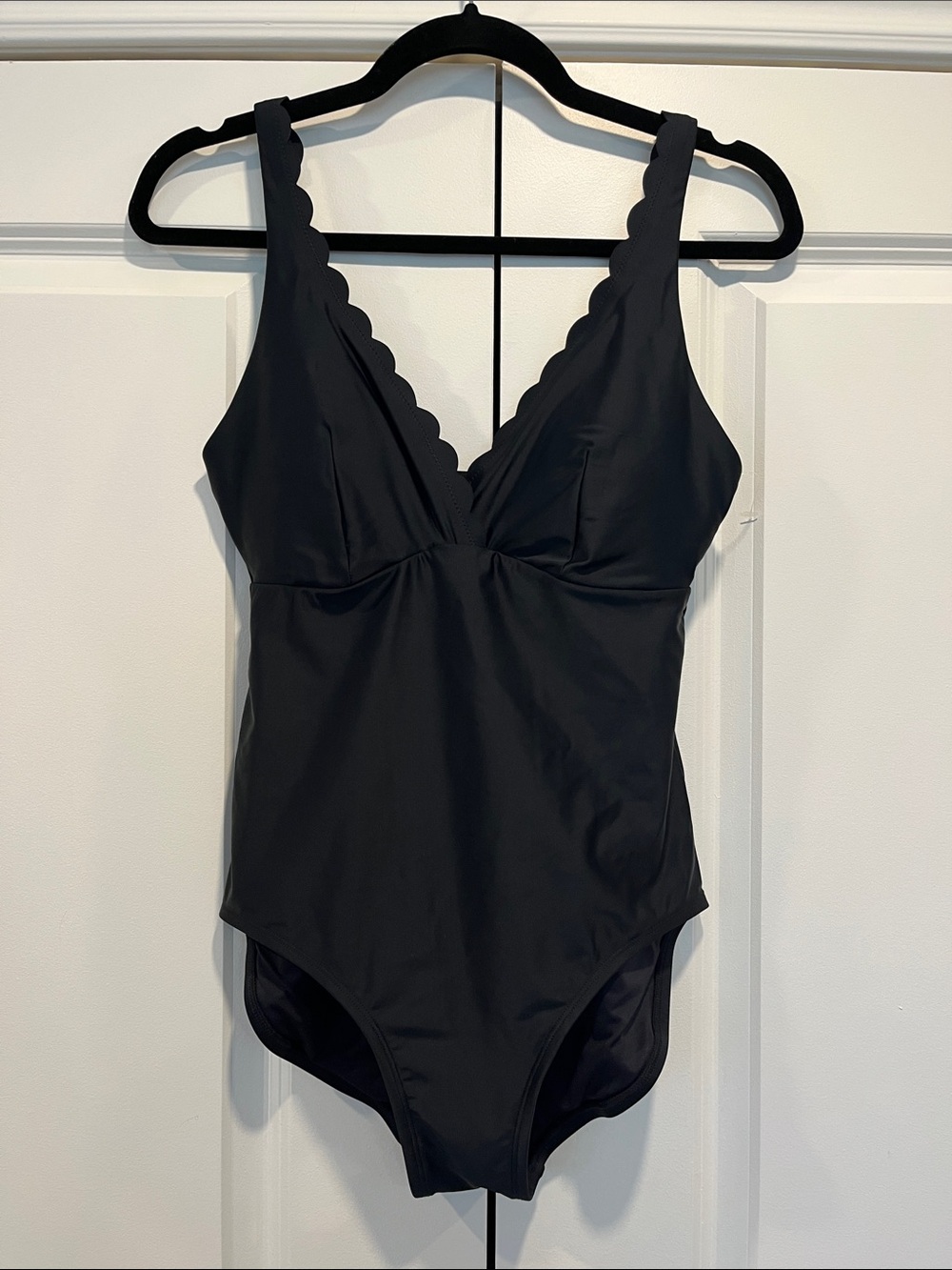 Roots Black Scalloped V-Neck One-Piece Swimsuit